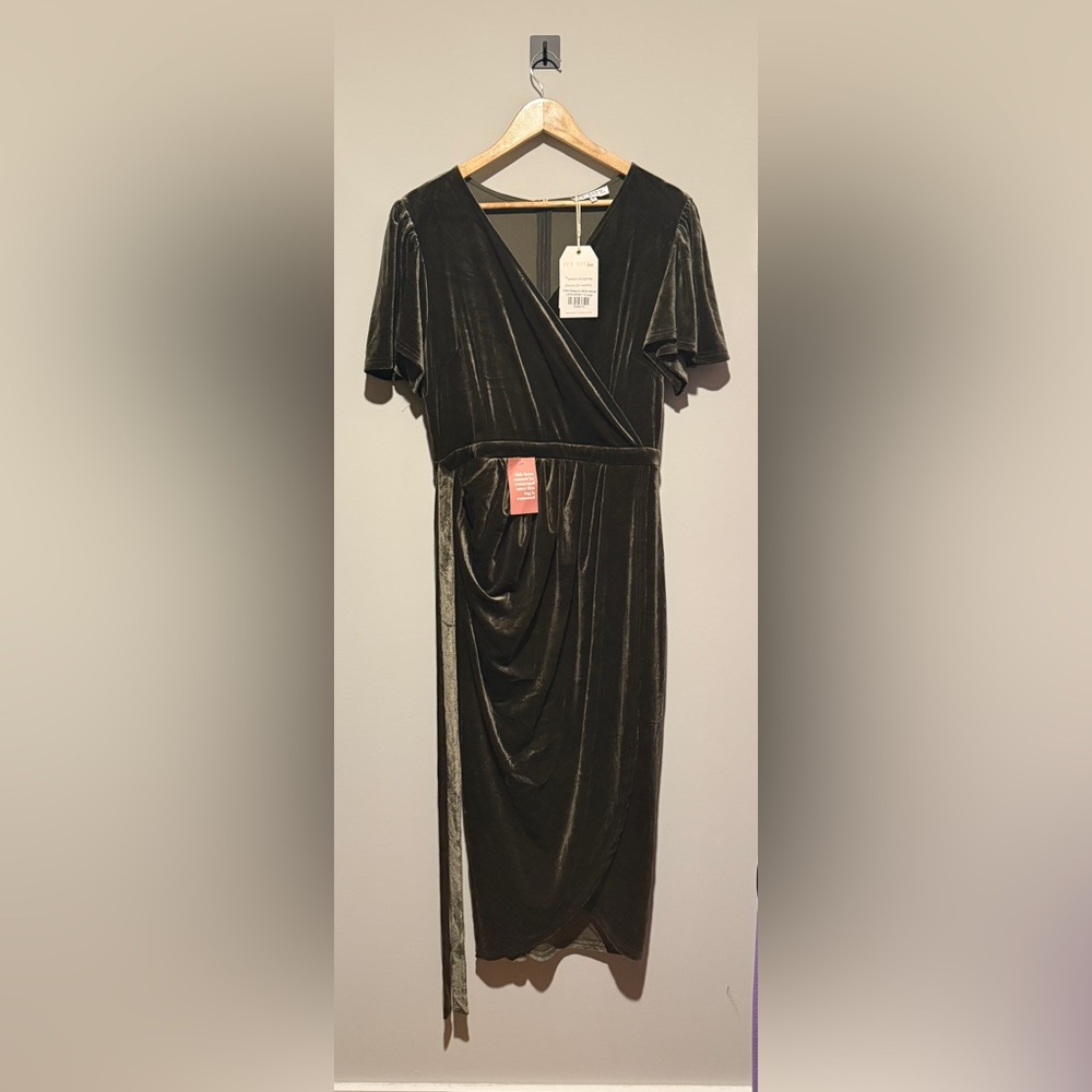 Elegant Olive Green Velvet Dress